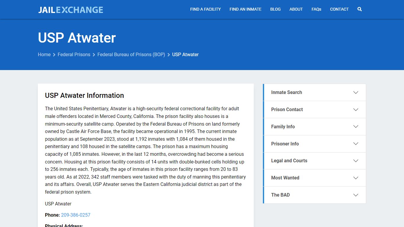 Federal Inmate Search - USP Atwater - Jail Exchange